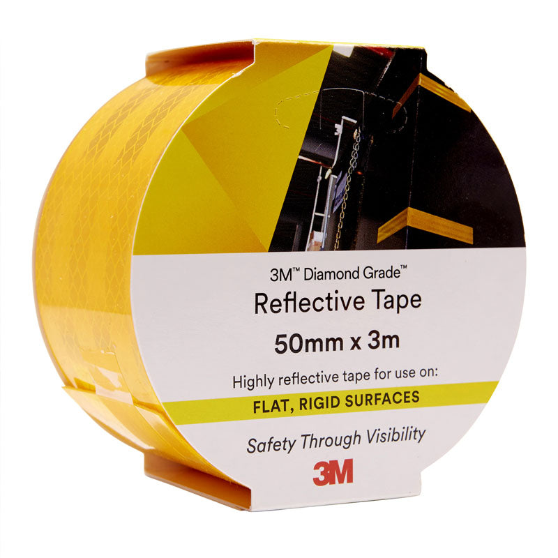 3M reflective tape packaging with yellow, black, and white design on a white background