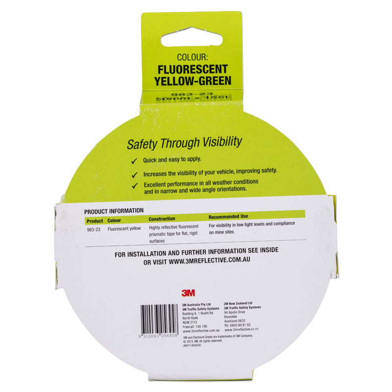 Fluorescent yellow-green Diamond Grade Series Vehicle Reflective Tape packaging with 3M branding.