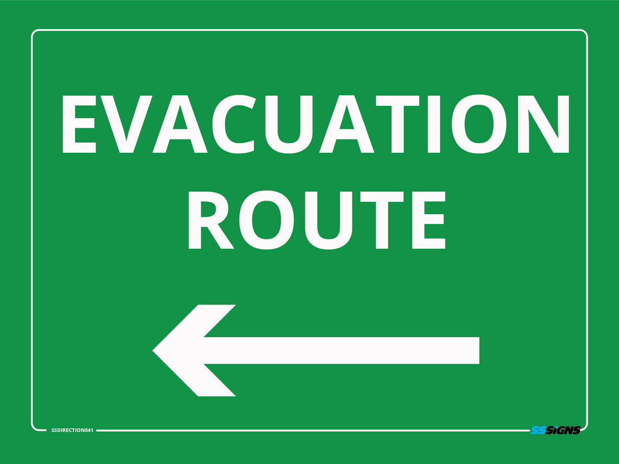 Green site safety sign with 'Evacuation Route' text on a green background
