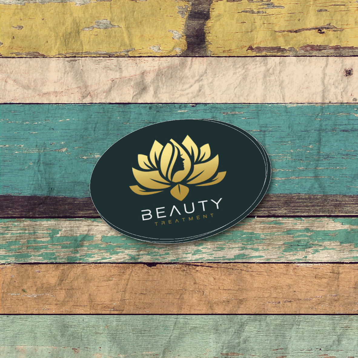 Oval stickers on a wooden background available in multiple sizes available at competitive prices on the SS Signs Online Store.