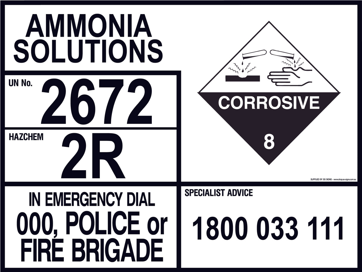 Emergency Information Panel - Ammonia Solutions - Transport - SS Signs Online
