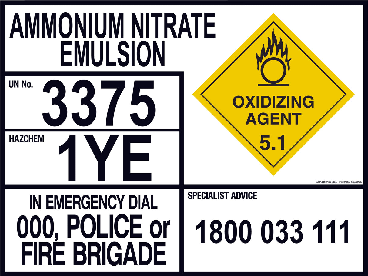 Emergency Information Panel - Ammonium Nitrate Emulsion - Transport - SS Signs Online
