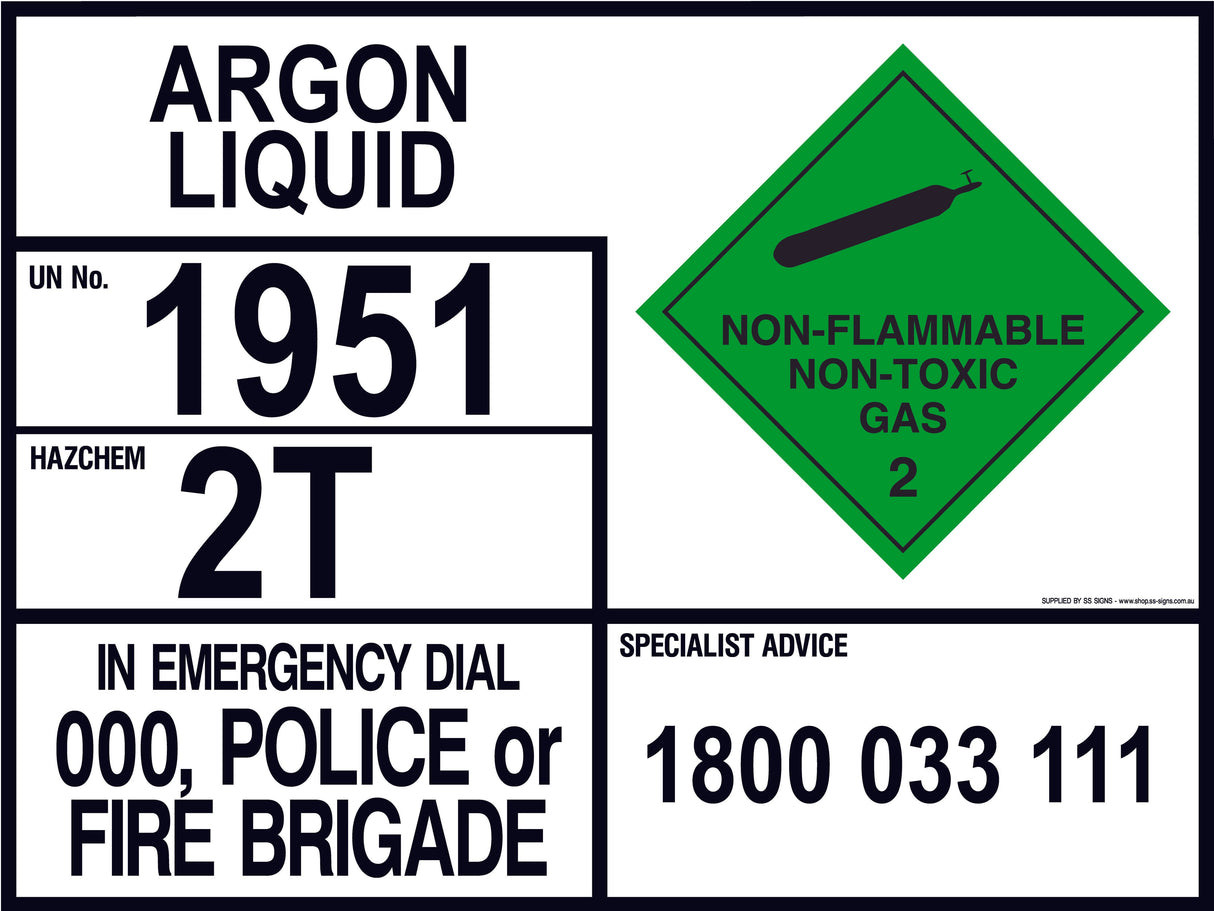 Emergency Information Panel - Argon Liquid - Transport - SS Signs Online