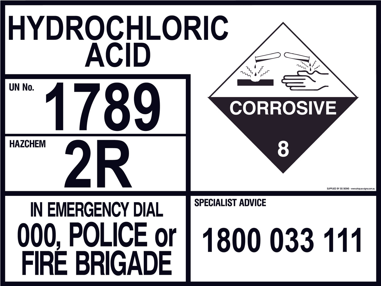 Emergency Information Panel - Hydrochloric Acid - Transport - SS Signs Online