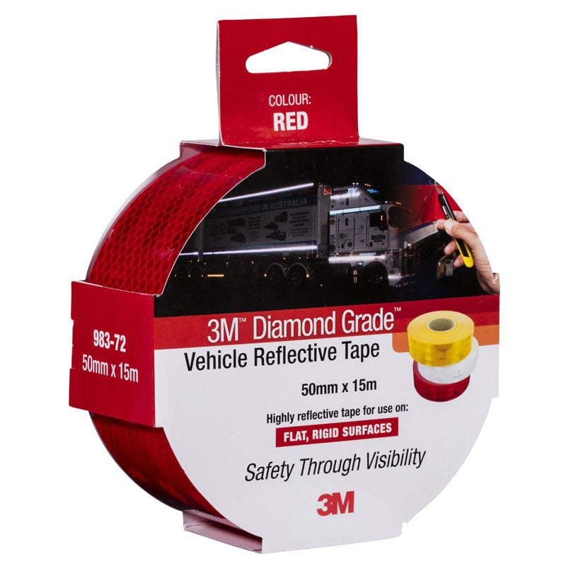 Red 3M Diamond Grade Vehicle Reflective Tape packaging on a white background