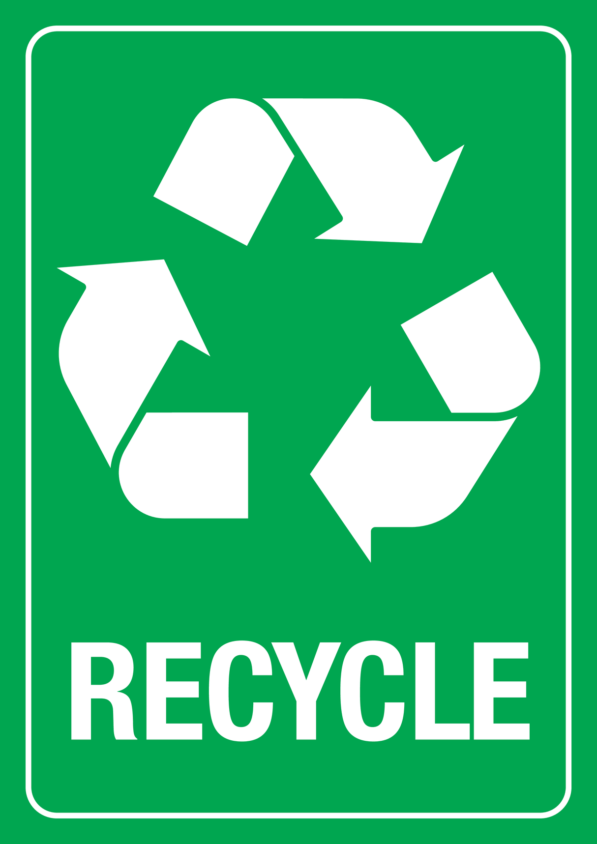 Recycle Sign - White on Green - A4