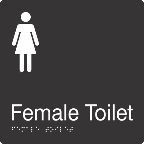 Squrare Female Toilet Braille Signage made from Black Acrylic with white Tactile Print 