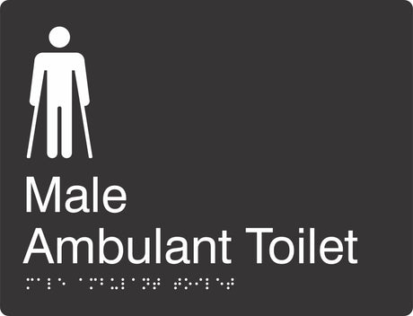 Landscape Male Ambulent Toilet Braille Signage made from Black Acrylic with white Tactile Print 