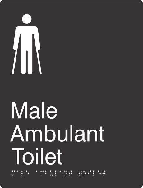 Portrait Male Ambulent Toilet Braille Signage made from Black Acrylic with white Tactile Print 