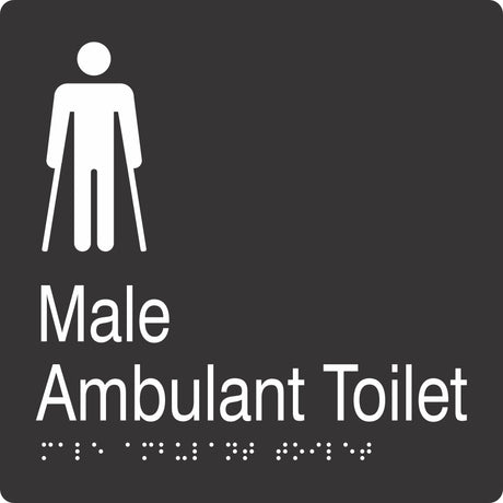Square Male Ambulent Toilet Braille Signage made from Black Acrylic with white Tactile Print 