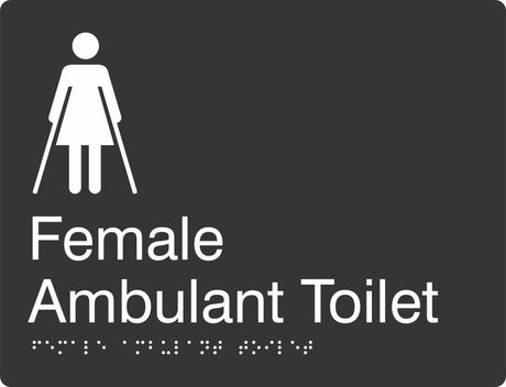 Landscape Female Ambulent Toilet Braille Signage made from Black Acrylic with white Tactile Print 