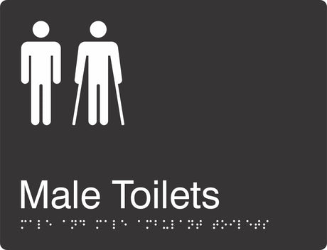 Landscape Male & Male Ambulent Toilets Braille Signage made from Black Acrylic with white Tactile Print 