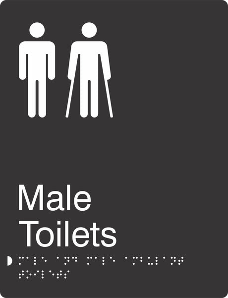 Potrait Male & Male Ambulent Toilets Braille Signage made from Black Acrylic with white Tactile Print 