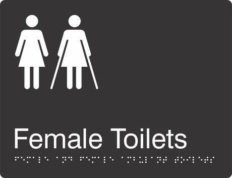 Landscape Female & Female Ambulent Toilets Braille Signage made from Black Acrylic with white Tactile Print 