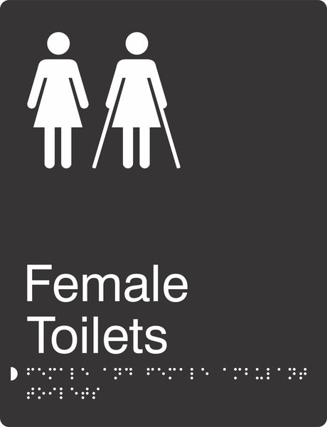 Portrait Female & Female Ambulent Toilets Braille Signage made from Black Acrylic with white Tactile Print 