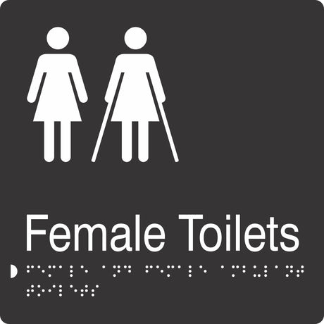 Square Female & Female Ambulent Toilets Braille Signage made from Black Acrylic with white Tactile Print 
