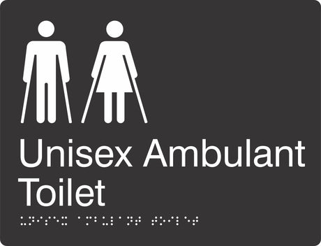 Landscape Unisex Ambulent Toilet  Braille Signage made from Black Acrylic with white Tactile Print 