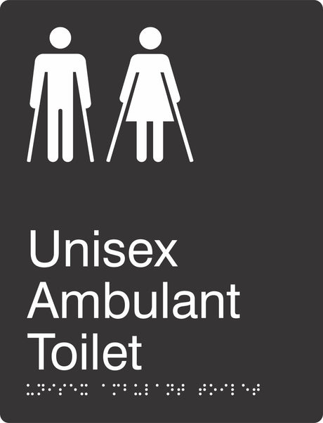 Portrait Unisex Ambulent Toilet  Braille Signage made from Black Acrylic with white Tactile Print 
