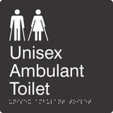 Square Unisex Ambulent Toilet  Braille Signage made from Black Acrylic with white Tactile Print 