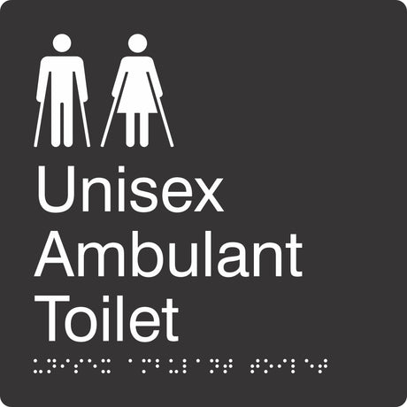 Square Unisex Ambulent Toilet  Braille Signage made from Black Acrylic with white Tactile Print 
