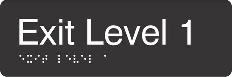 Exit Level 1 Braille Signage made from Black Acrylic with white Tactile Print 