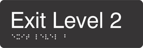 Exit Level 2 Braille Signage made from Black Acrylic with white Tactile Print 