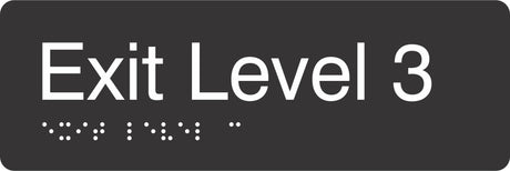 Exit Level 3 Braille Signage made from Black Acrylic with white Tactile Print 
