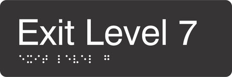 Exit Level 7 Braille Signage made from Black Acrylic with white Tactile Print 