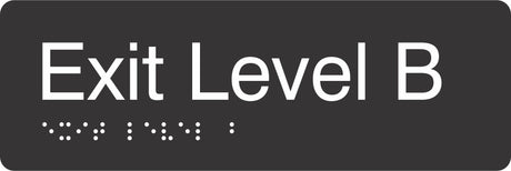 Exit Level Basement Braille Signage made from Black Acrylic with white Tactile Print 