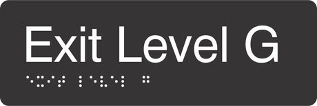 Exit Level Ground Braille Signage made from Black Acrylic with white Tactile Print 