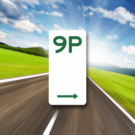 9 hour parking sign with arrow to the right on ALU panel