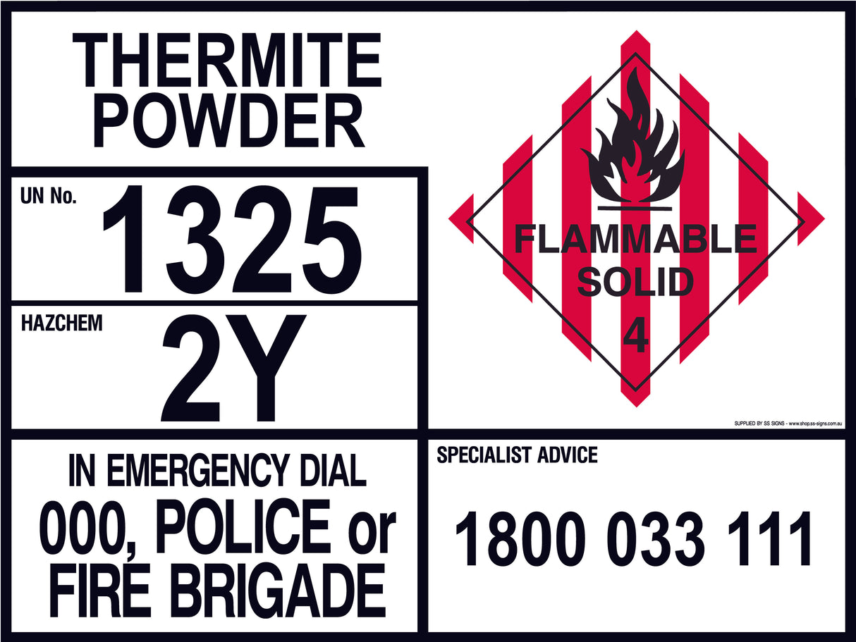 Emergency Information Panel - Thermite Powder - Transport