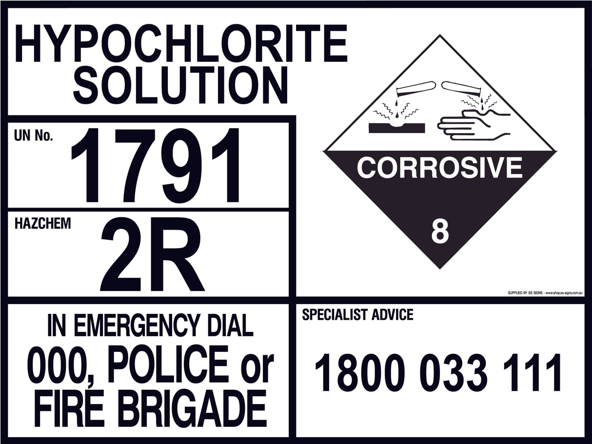 Emergency Information Panel - Hypochlorite Solution - Transport