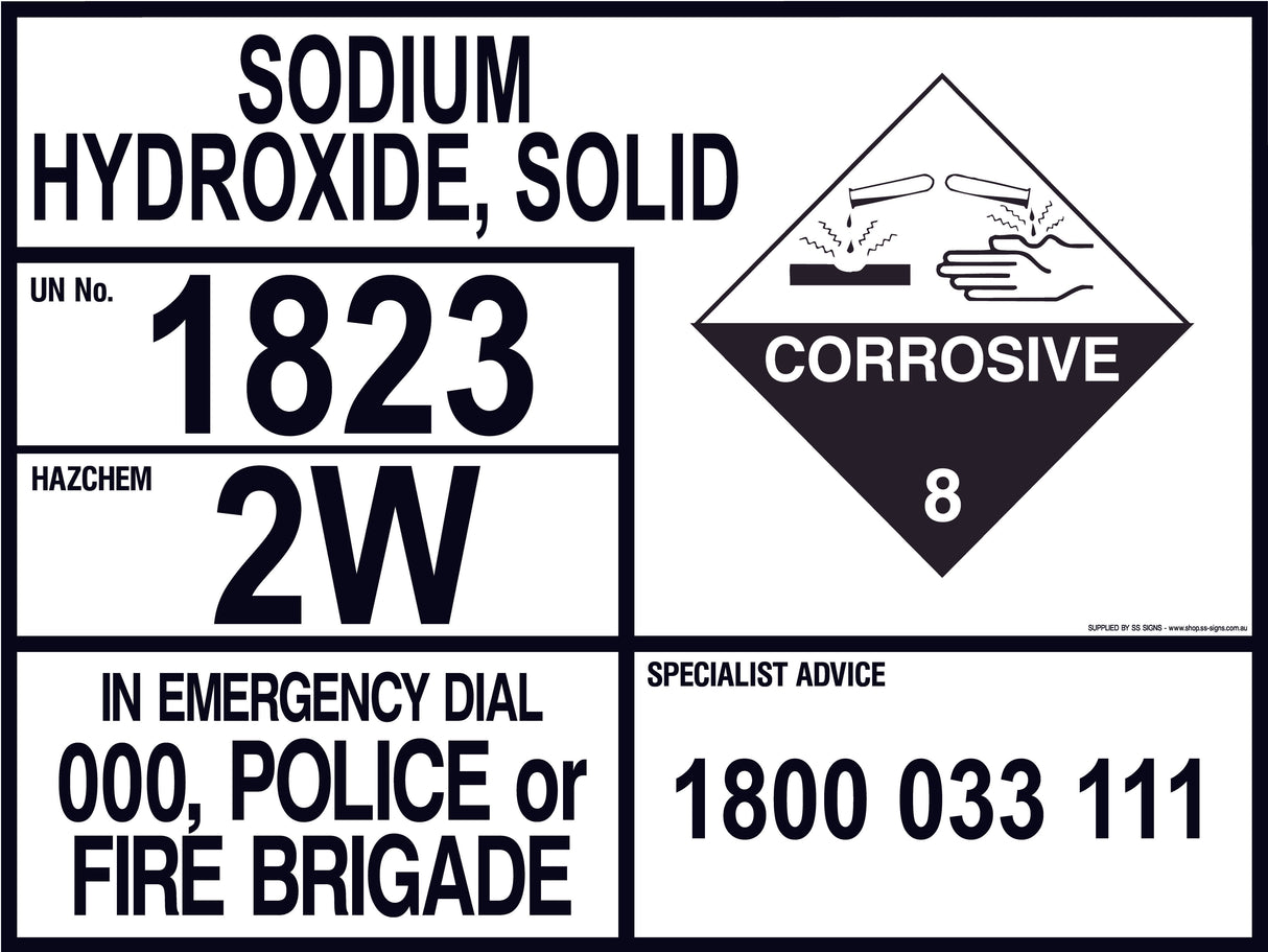 Emergency Information Panel - Sodium Hydroxide Solid - Transport