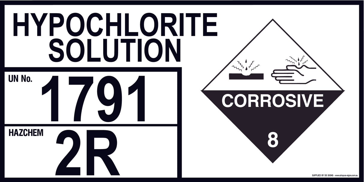 Emergency Information Panel - Hypochlorite Solution - Storage