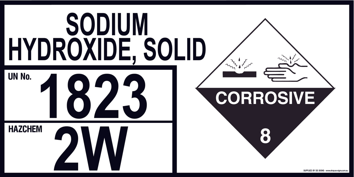 Emergency Information Panel - Sodium Hydroxide, Solid - Storage